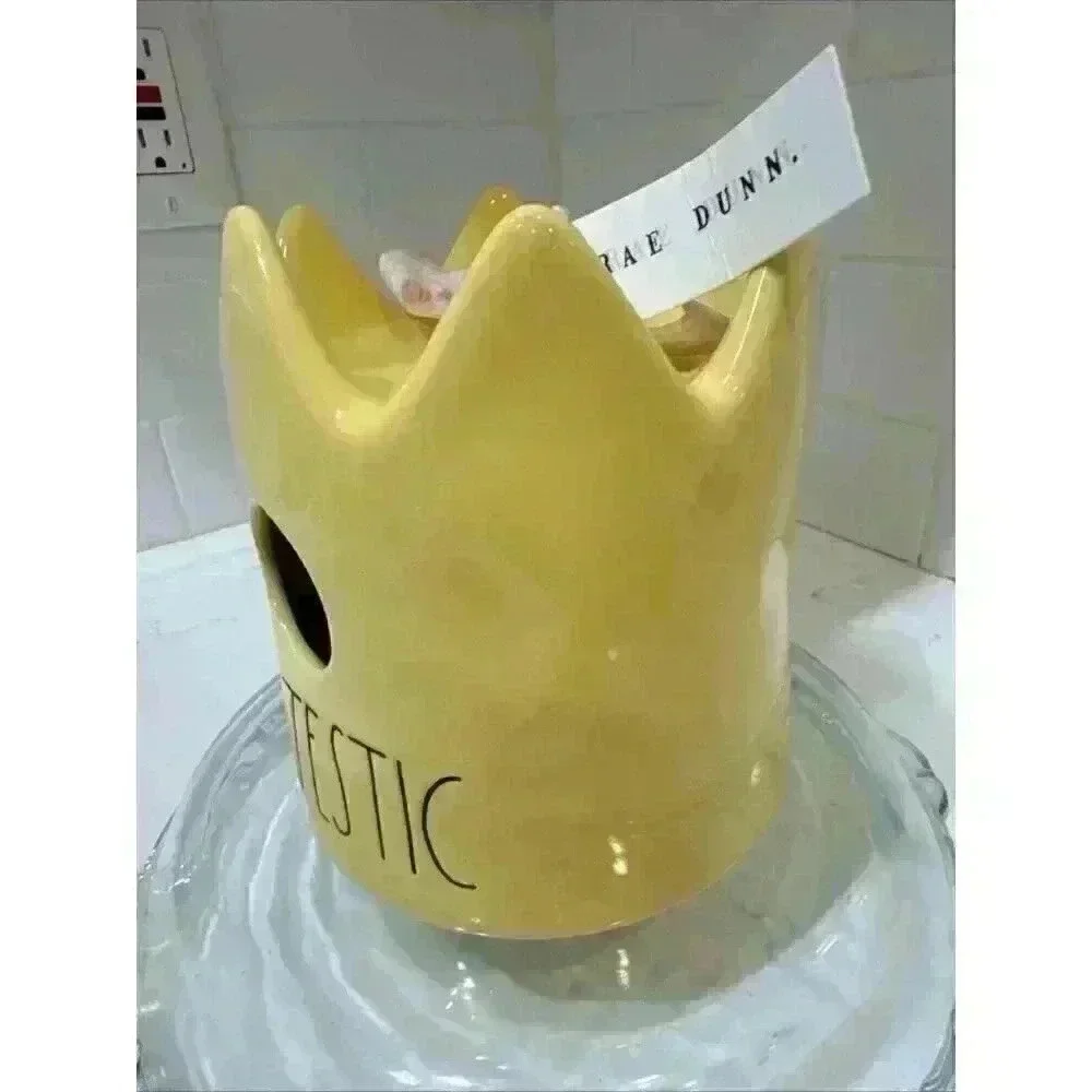 Rae Dunn Majestic Crown Birdhouse Yellow Ceramic New With Tags